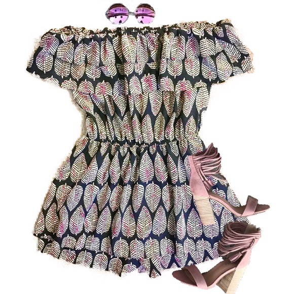 Co Te Pants - 🆕 Off Shoulder Navy Blue Father Print Romper